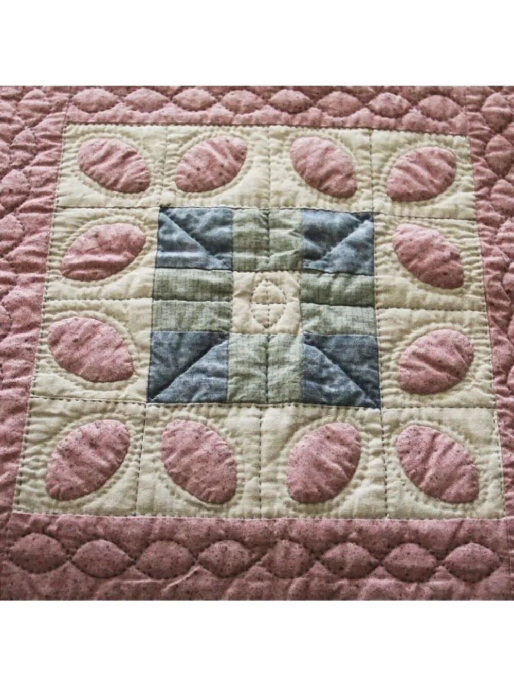 Vintage 80's/90's Completely Handmade Hand Stitched Quilt Pink Squares 87L x 60W